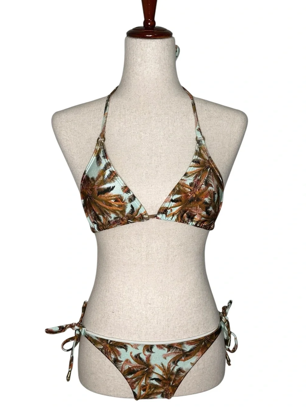 CIA MARITIMA Triangle Tie-Side Palm Print Bikini Set. Hawaii. Vacation. Beach M